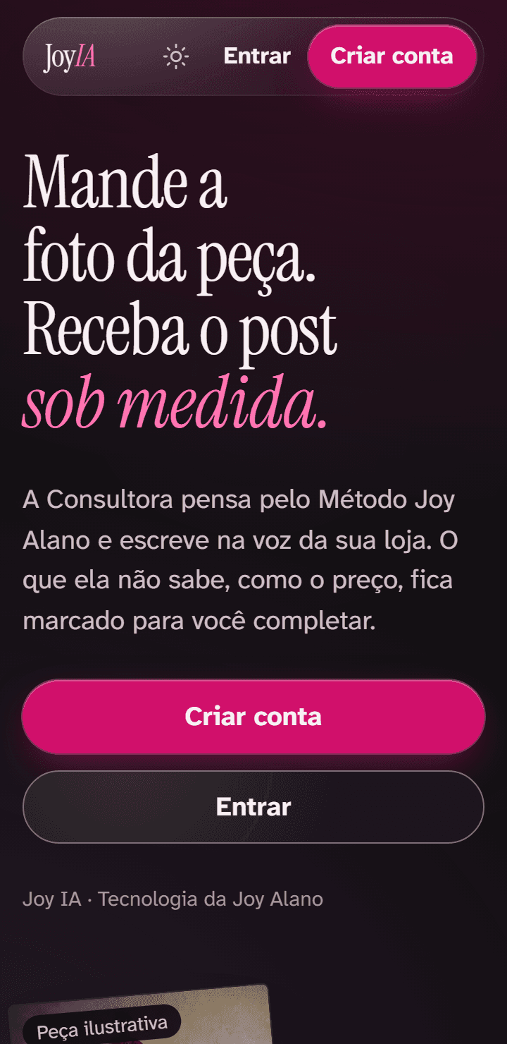 Página de vendas da Joy IA